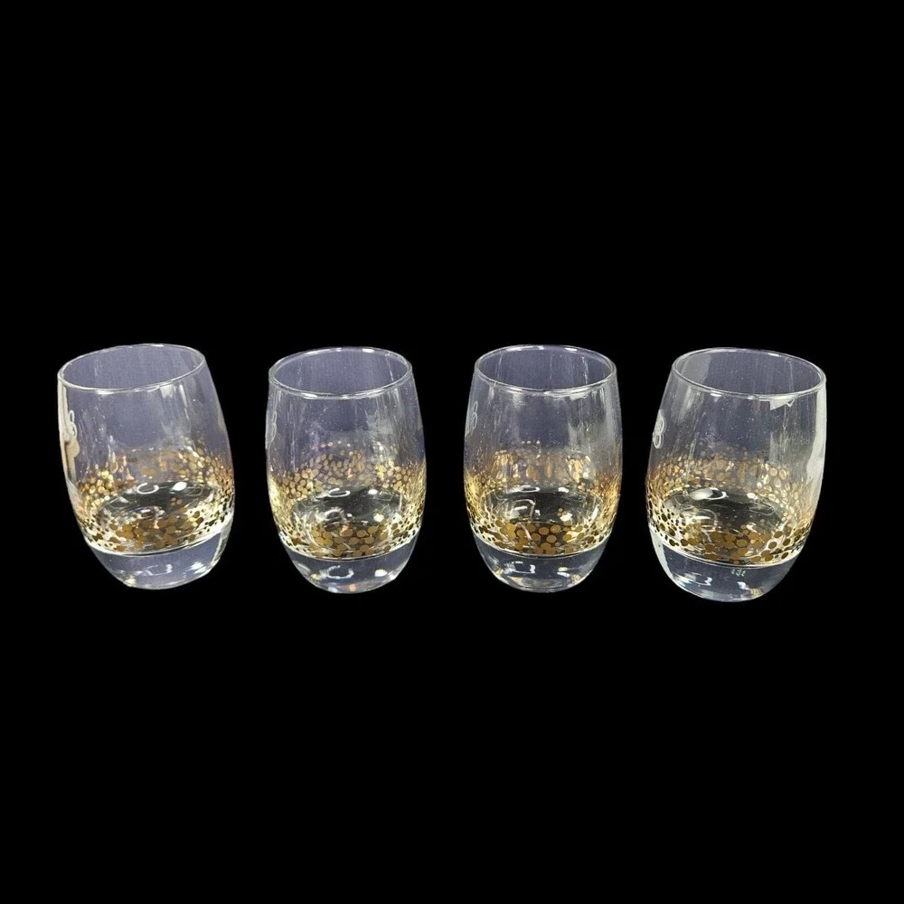 Baileys Irish Cream Low Ball Glasses Set of 4 Barware Gold Dot Confetti READ